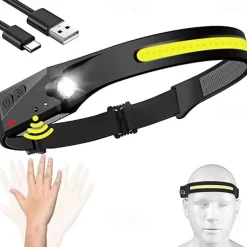 Headlamp Rechargeable 230 Wide Beam Head Lamp LED with Motion Sensor for Adults - Camping Accessories Gear Waterproof Head Light Flashlight for Hiking Running Repairing Fishing Cycling