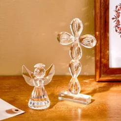 Heart Angel and Cross Prism Crystal Ornament, Decorative Sun Catcher, Glass Desk and Window Decor for Office, Study, and Display Window