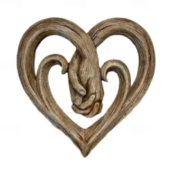 Heart Holding Hands Wall Decor Wooden Sculpture Wall Art Handshake Craft Statue for Home Office Garden Decoration- Forever Love