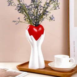 Heart-Shaped Handheld Vase, Resin Material, Artistic Human Design, Unique Modern Decorative Flower Vase, Centerpiece for Dining Table, Wedding, and Living Room Decor
