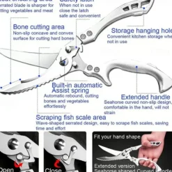 Heavy Duty Stainless Steel Bone-Cut Scissors, Kitchen Shears for Cutting Chicken, Poultry, Meat, Sharp Multipurpose Food Scissors for Home Cooking