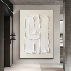 Heavy Textured Thick Acrylic 3D Abstract Beige White Oil Painting Canvas Picture Wall Art Hand Painted framed Artwork Stretched Frame Ready to Hang
