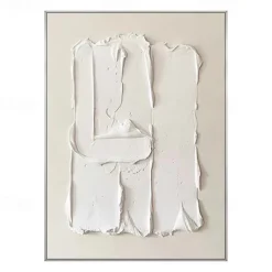 Heavy Textured Thick Acrylic 3D Abstract Beige White Oil Painting Canvas Picture Wall Art Hand Painted framed Artwork Stretched Frame Ready to Hang