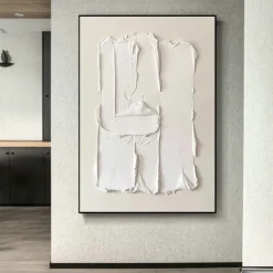 Heavy Textured Thick Acrylic 3D Abstract Beige White Oil Painting Canvas Picture Wall Art Hand Painted framed Artwork Stretched Frame Ready to Hang