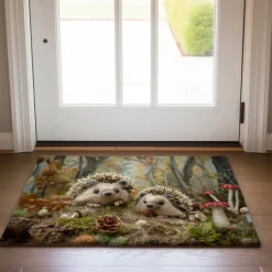 Hedgehog Forest Mushroom Doormat Kitchen Mat Floor Mat Non-Slip Area Rug Oil Proof Rug Indoor Outdoor Mat Bedroom Decor Bathroom Mat Entrance Rug