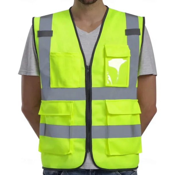High Visibility Safety Vests with Pockets and Zipper Reflective Mesh Construction Vest for Men Women, Breathable Neon Working Vest for Traffic Work Outdoor Running Cycling Walking One size fits all