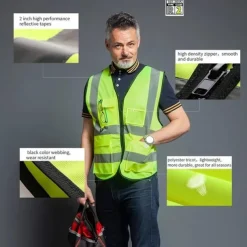High Visibility Safety Vests with Pockets and Zipper Reflective Mesh Construction Vest for Men Women, Breathable Neon Working Vest for Traffic Work Outdoor Running Cycling Walking One size fits all