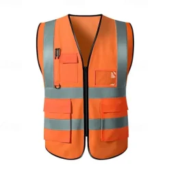 High Visibility Safety Vests with Pockets and Zipper Reflective Mesh Construction Vest for Men Women, Breathable Neon Working Vest for Traffic Work Outdoor Running Cycling Walking One size fits all