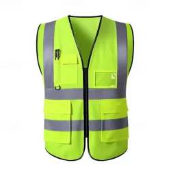 High Visibility Safety Vests with Pockets and Zipper Reflective Mesh Construction Vest for Men Women, Breathable Neon Working Vest for Traffic Work Outdoor Running Cycling Walking One size fits all