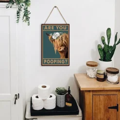 Highland Cow Are You Pooping Funny Tin Signs Bathroom Wall Decor