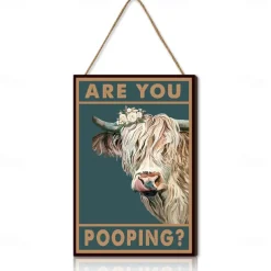 Highland Cow Are You Pooping Funny Tin Signs Bathroom Wall Decor