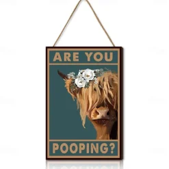 Highland Cow Are You Pooping Funny Tin Signs Bathroom Wall Decor