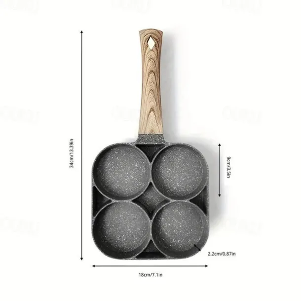 4-Hole Non-Stick Fry Pan with Wooden Handle - Perfect for Eggs, Pancakes, Burgers & More!