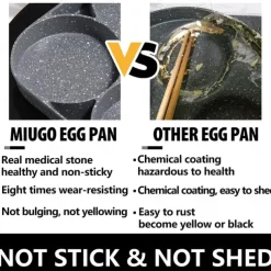 4-Hole Non-Stick Fry Pan with Wooden Handle - Perfect for Eggs, Pancakes, Burgers & More!