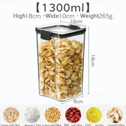Home Kitchen Moisture-Proof Sealed Jar Grains Household Kitchen Storage Box Food-Grade Transparent Plastic Storage Jar 1PCS