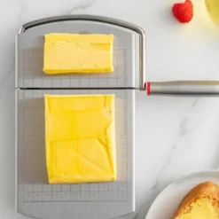 Home Kitchen Tools Stainless Steel Cheese Slicer Wire Cutter With Scale Measuring Board Nonslip Base Cheese Butter Cake Ham Cut Stainless Steel Cheese Slicer With Scale Slicer Household Baking Tool