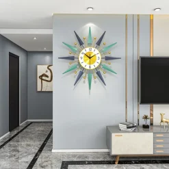 Home Metal Wall Clock for Living Room Decor Sunburst Modern Silent Clocks Mid Century Design