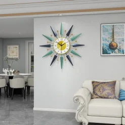 Home Metal Wall Clock for Living Room Decor Sunburst Modern Silent Clocks Mid Century Design