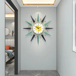 Home Metal Wall Clock for Living Room Decor Sunburst Modern Silent Clocks Mid Century Design