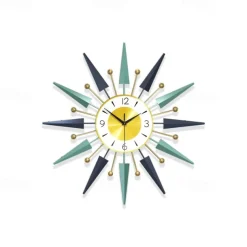 Home Metal Wall Clock for Living Room Decor Sunburst Modern Silent Clocks Mid Century Design