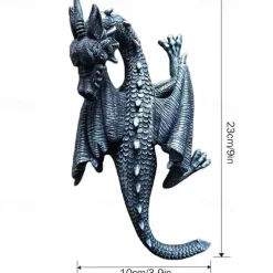 Horned Dragon Wall Sculpture, Polyresin, Grey Stone, Gothic & Medieval Decor, Desktop And Shelf Decorations, Decorative Office Gifts For Men