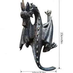 Horned Dragon Wall Sculpture, Polyresin, Grey Stone, Gothic & Medieval Decor, Desktop And Shelf Decorations, Decorative Office Gifts For Men