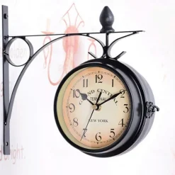 Hot Classic Retro Wall Clock Double Sided Outside Bracket Clock Home Decoration
