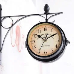 Hot Classic Retro Wall Clock Double Sided Outside Bracket Clock Home Decoration
