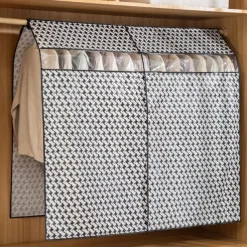 Houndstooth Pattern Clothes Dust Cover, Extra Large Hanging Garment Bags for Closet Storage Bottom Enclosed Garment Rack Cover Sealed Wardrobe Clothes Protector for Coats, Suits, Dresses