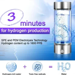 Hydrogen Water Bottle 3 Mins Hydrogen Water Bottle Generator Portable SPE PEM Technology Water Ionizer Gift for Love Suitable for Travel Exercise Home Black Lid