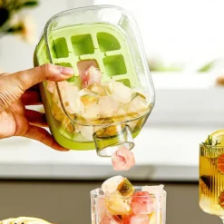 Ice Cube Bottle, 2 in 1 Touch-Free Ice Cube Tray Water Bottle with Lid and Bin, Ice Cube Making Bottle, Easy Press to Release Vertical Ice Cube Tray with straw tie