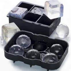 Ice Cube Molds, Large Silicone Whiskey Ice Cube & Sphere Mold, 2-Inch Round & Square Trays with Lids for Cocktails & Bourbon