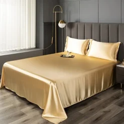 Ice Silk Bed Sheet Single Piece Satin Cloth Cool Silk Bed Sheet Imitation Silk Bed Sheet Pillowcase Three-piece Set