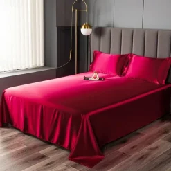 Ice Silk Bed Sheet Single Piece Satin Cloth Cool Silk Bed Sheet Imitation Silk Bed Sheet Pillowcase Three-piece Set