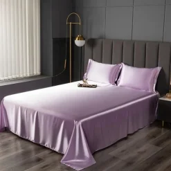 Ice Silk Bed Sheet Single Piece Satin Cloth Cool Silk Bed Sheet Imitation Silk Bed Sheet Pillowcase Three-piece Set
