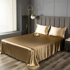 Ice Silk Bed Sheet Single Piece Satin Cloth Cool Silk Bed Sheet Imitation Silk Bed Sheet Pillowcase Three-piece Set