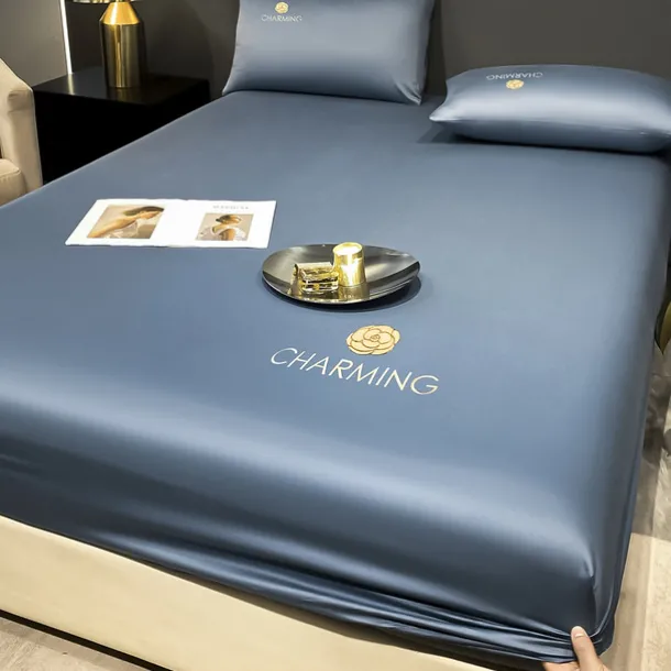 Ice Silk Bed Sheet Three-piece Set Washable Summer Embroidery Cool Mat Bed Cover Dust Cover Light Luxury Bed Cover Mattress Cover