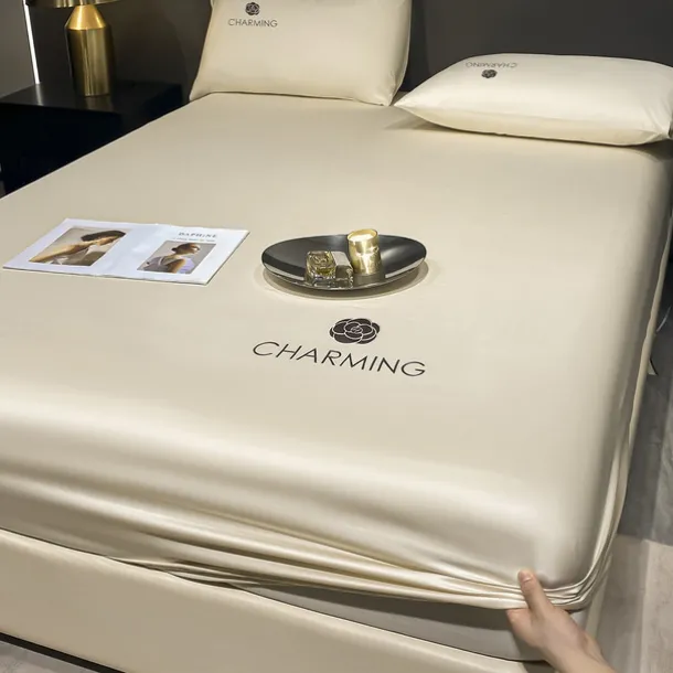 Ice Silk Bed Sheet Three-piece Set Washable Summer Embroidery Cool Mat Bed Cover Dust Cover Light Luxury Bed Cover Mattress Cover