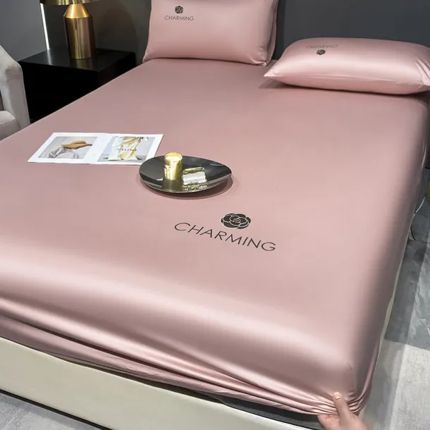 Ice Silk Bed Sheet Three-piece Set Washable Summer Embroidery Cool Mat Bed Cover Dust Cover Light Luxury Bed Cover Mattress Cover