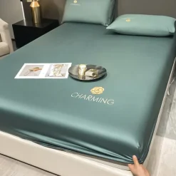 Ice Silk Bed Sheet Three-piece Set Washable Summer Embroidery Cool Mat Bed Cover Dust Cover Light Luxury Bed Cover Mattress Cover