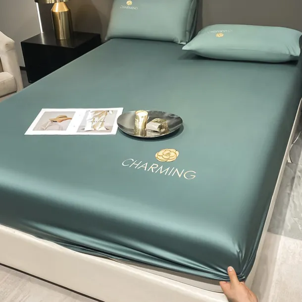 Ice Silk Bed Sheet Three-piece Set Washable Summer Embroidery Cool Mat Bed Cover Dust Cover Light Luxury Bed Cover Mattress Cover