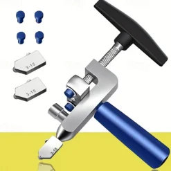 2-in-1 Manual Glass & Tile Cutter with Diamond Roller Wheel - Precision Cutting Tool for DIY & Construction, Adjustable Metal Base & Clamps, Lightweight Portable Design