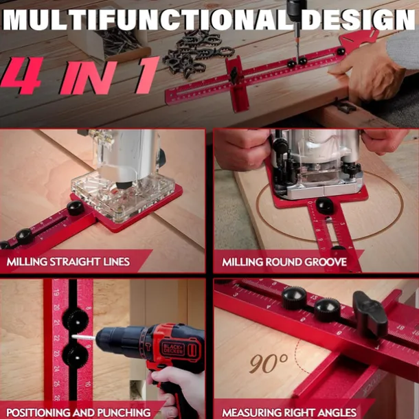 4-in-1 Milling Template Router Holder, Multifunctional Cabinet Hardware Jig and Router Guide, Router Circle Cutting Device for Router Tool, Adjustable Milling Fixture
