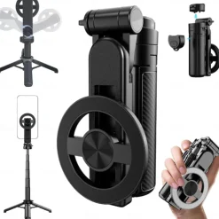 4-in-1 Multifunctional Magnetic Selfie Stick, 360 Rotation Phone Tripod with Wireless Remote for iPhone & Android, Phone Stand for Video Recording & Vlogging - Portable Travel