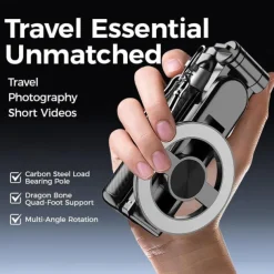 4-in-1 Multifunctional Magnetic Selfie Stick, 360 Rotation Phone Tripod with Wireless Remote for iPhone & Android, Phone Stand for Video Recording & Vlogging - Portable Travel