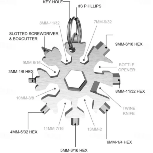 18-in-1 Snowflake Multi Tool Xmas Stainless Steel Snowflake Bottle Opener/Flat Cross Screwdriver Kit/Wrench Durable and Portable to Take Great Christmas gift