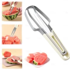 3-in-1 Watermelon Fork Slicer Cutter, Stainless Steel Watermelon Popsicle Cutter Watermelon Cutter Slicer Tool Melon Cutter Knife Portability Fruit Fork for Camping Kitchen Gadgets