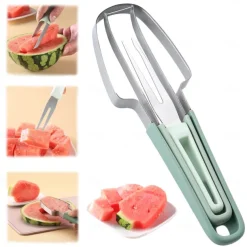 3-in-1 Watermelon Fork Slicer Cutter, Stainless Steel Watermelon Popsicle Cutter Watermelon Cutter Slicer Tool Melon Cutter Knife Portability Fruit Fork for Camping Kitchen Gadgets