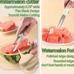 3-in-1 Watermelon Fork Slicer Cutter, Stainless Steel Watermelon Popsicle Cutter Watermelon Cutter Slicer Tool Melon Cutter Knife Portability Fruit Fork for Camping Kitchen Gadgets