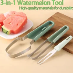 3-in-1 Watermelon Fork Slicer Cutter, Stainless Steel Watermelon Popsicle Cutter Watermelon Cutter Slicer Tool Melon Cutter Knife Portability Fruit Fork for Camping Kitchen Gadgets